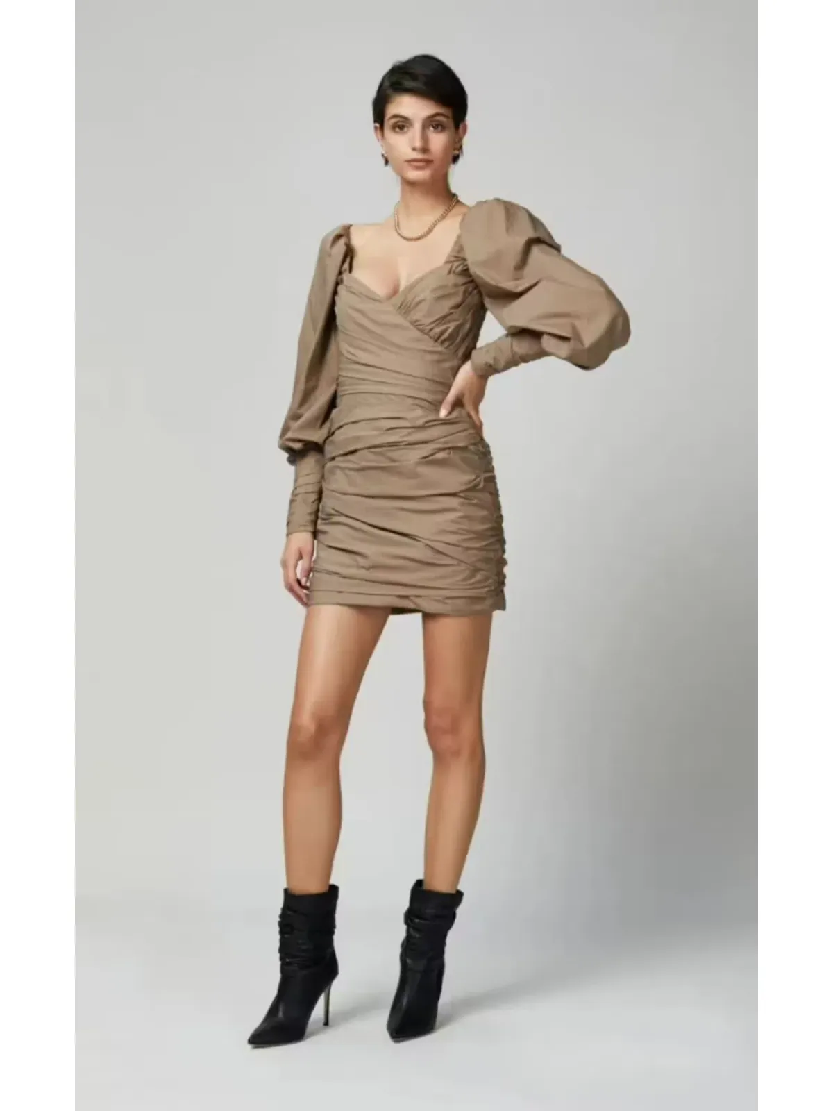 Bec & Bridge Winslowe L/S Mini Dress Mocha Size AU 6 for rent on The Volte - main image