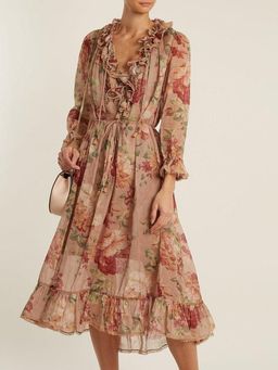 Zimmermann Corsair Ruffle Cotton Midi Dress Floral Size 8 for rent on The Volte - image 1
