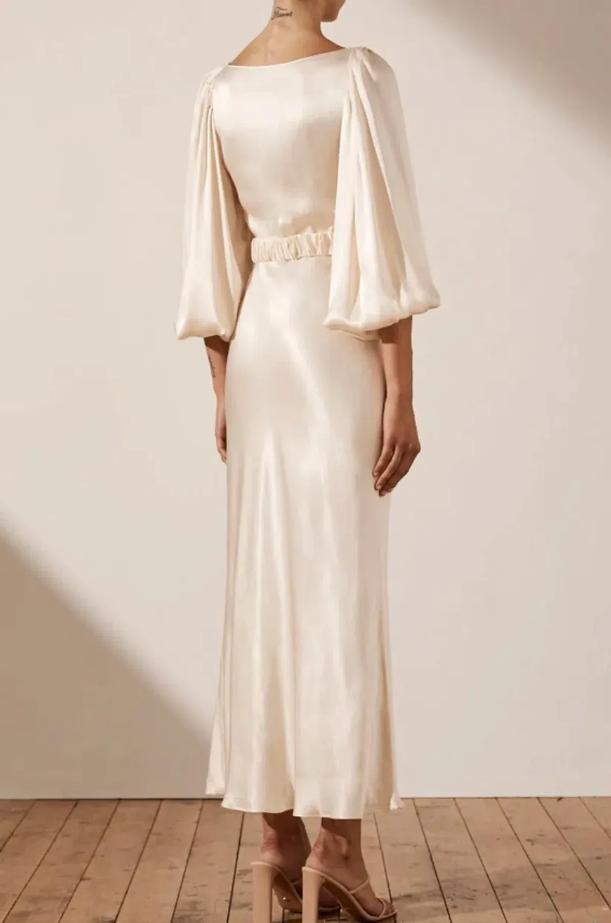 Shona Joy La Lune Balloon Sleeve Dress Cream Size 8 - Image 2