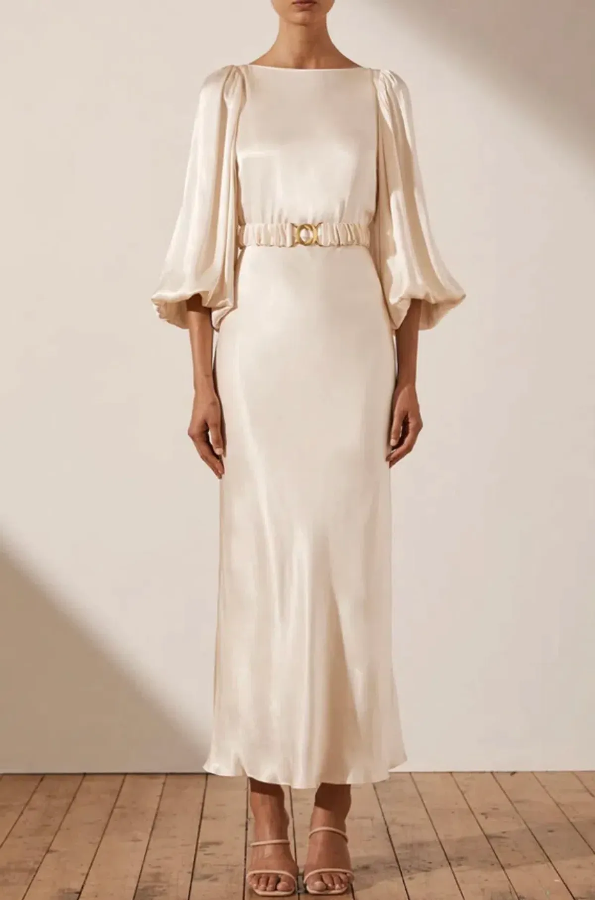 Shona Joy La Lune Balloon Sleeve Dress Cream Size 8 - Image 1