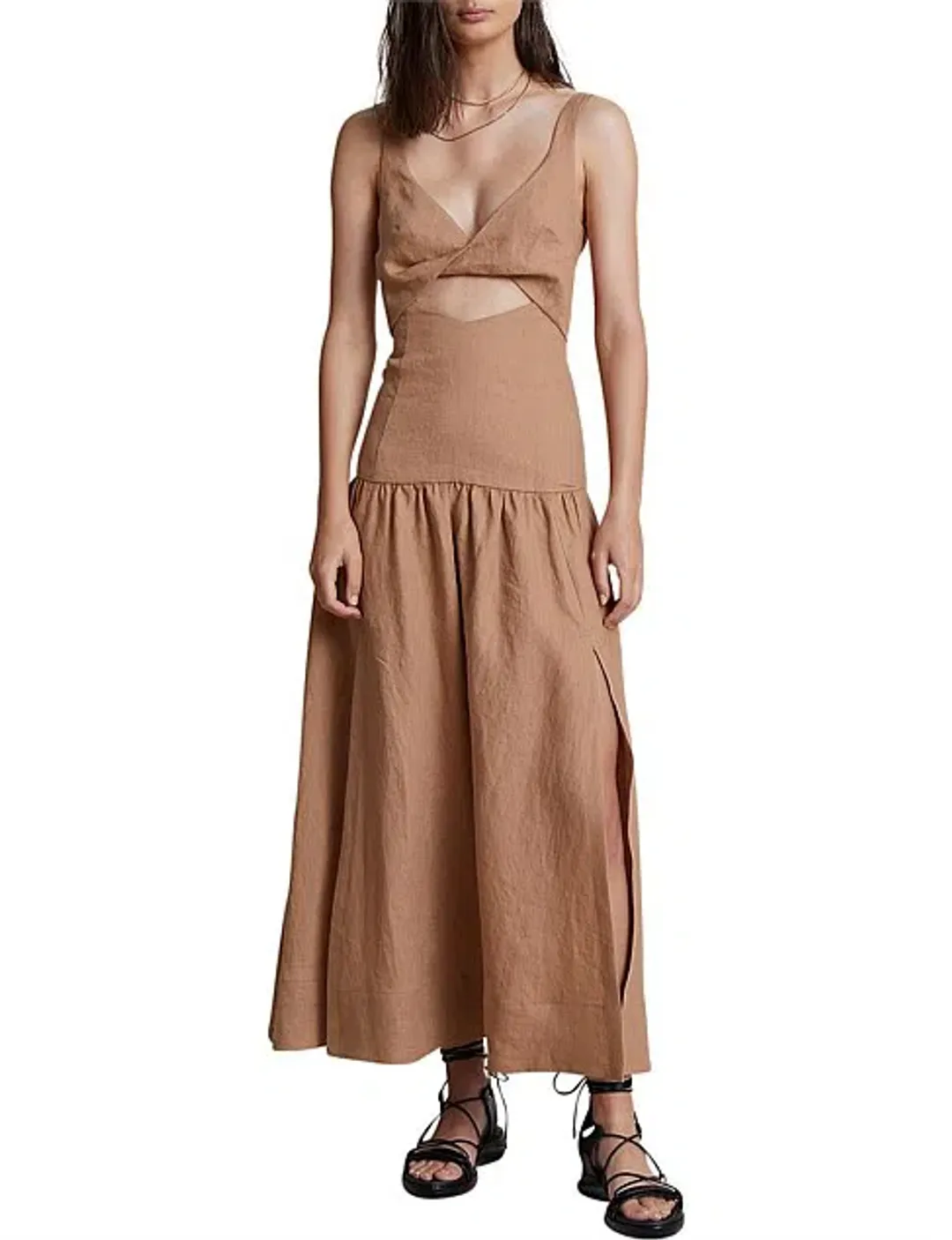 Bec & Bridge Camel Alamos Midi Dress Brown Size 12 for rent on The Volte - main image