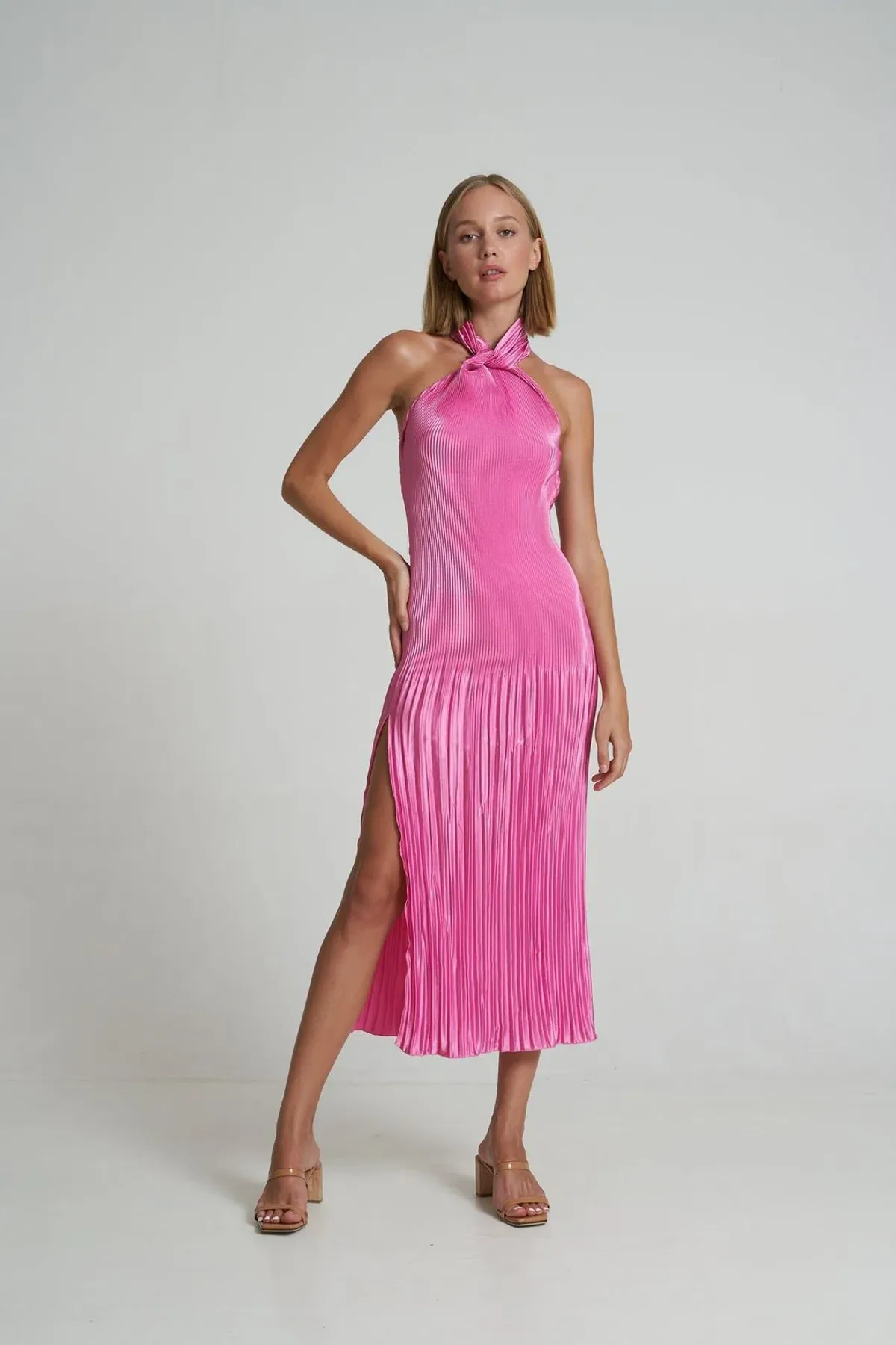 Lidee Soiree Halter Midi Dress in Hot Pink Size 8 - Image 1