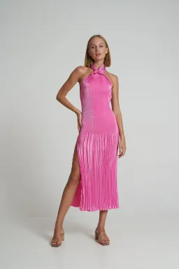 Lidee Soiree Halter Midi Dress in Hot Pink Size 8 for rent on The Volte - image 1