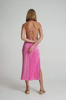 Lidee Soiree Halter Midi Dress in Hot Pink Size 8 for rent on The Volte - image 4