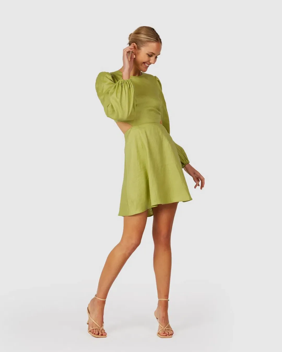 The Wolf Gang Safi Linen Cut Out Dress in Pistachio Green Size XXS for rent on The Volte - main image