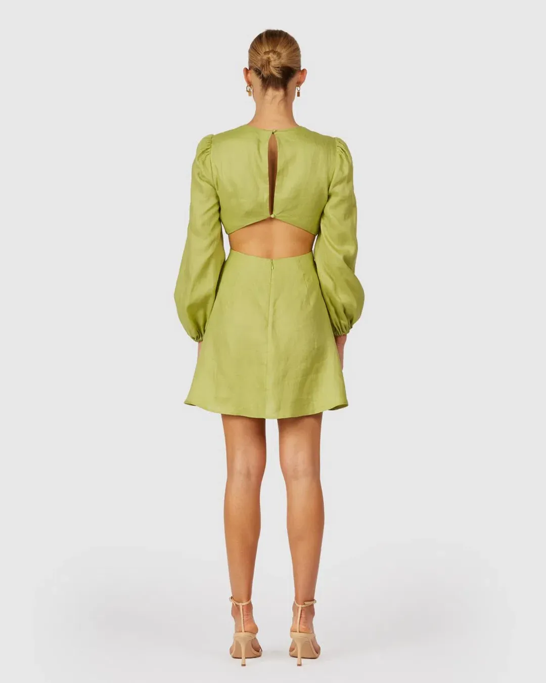 The Wolf Gang Safi Linen Cut Out Dress in Pistachio Green Size XXS for rent on The Volte - main image