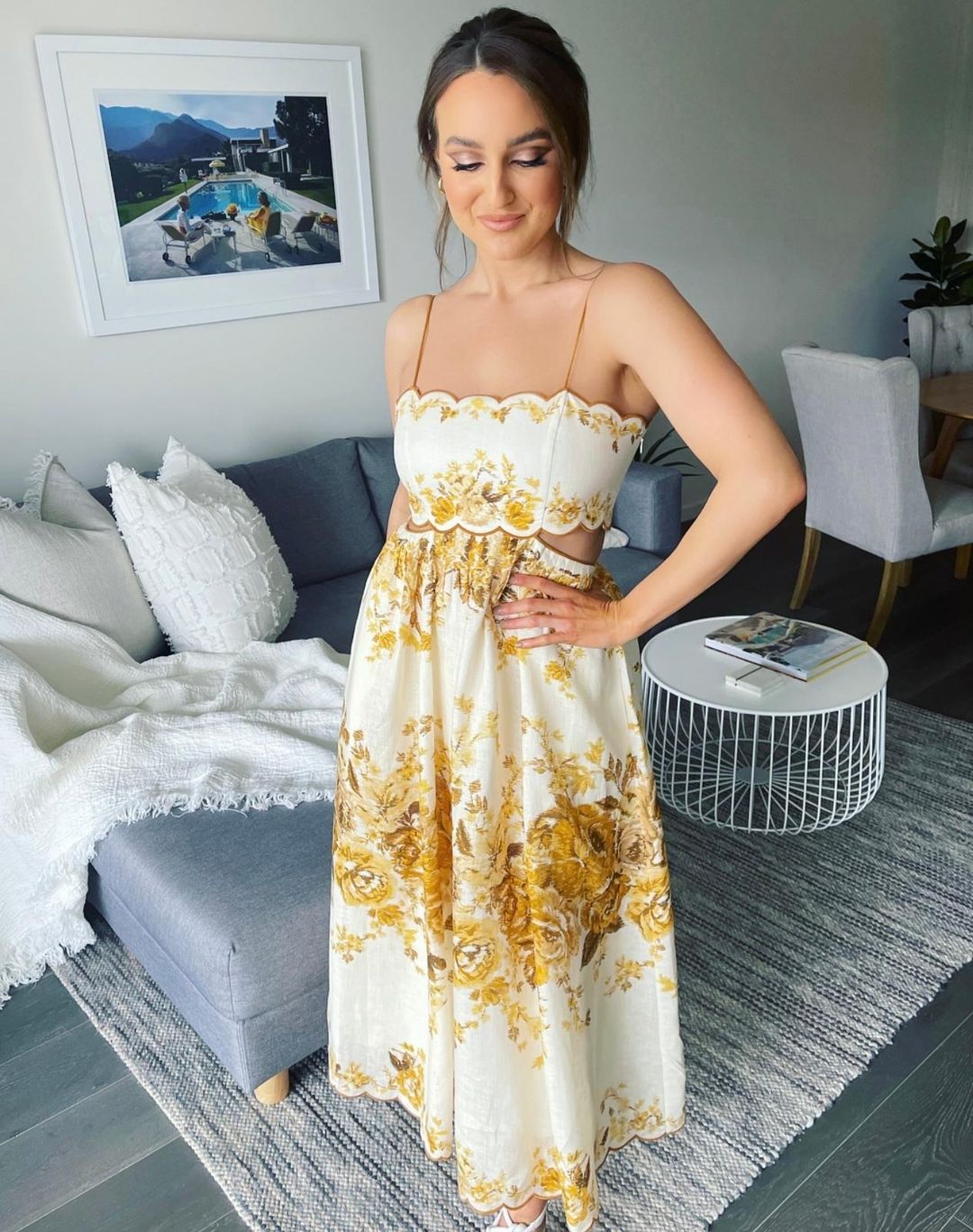 Zimmermann Aliane Scallop Midi Dress Amber Floral Size 8 for rent on The Volte - main image