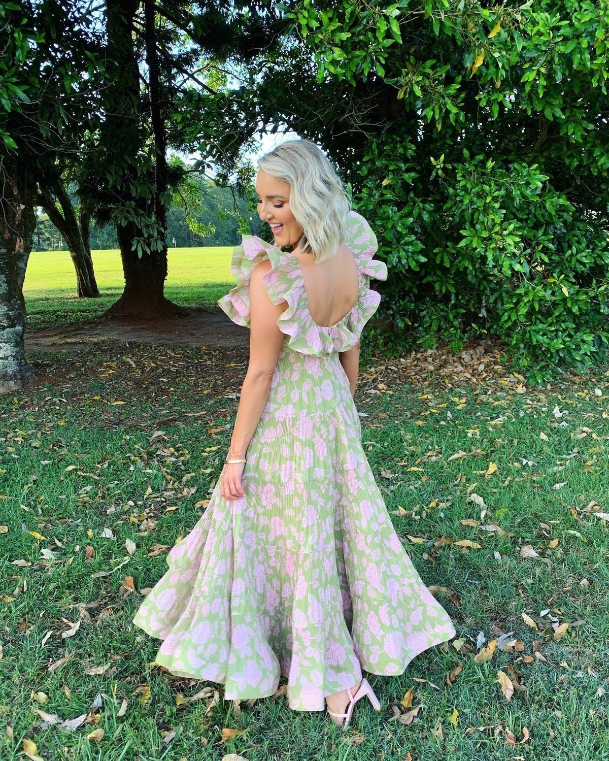 Zimmermann The Lovestruck Pleated Dress Olive/Pink Rose Size 1 / AU 10 - Image 4