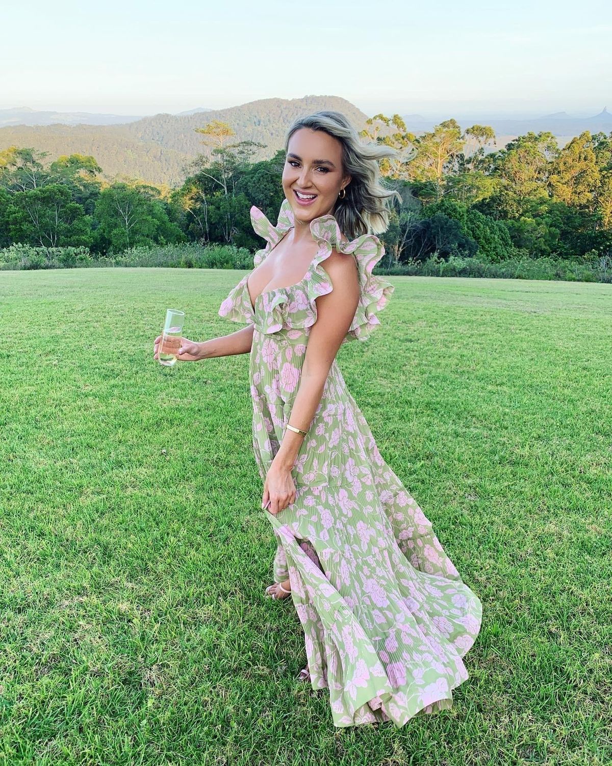 Zimmermann The Lovestruck Pleated Dress Olive/Pink Rose Size 1 / AU 10 - Image 3