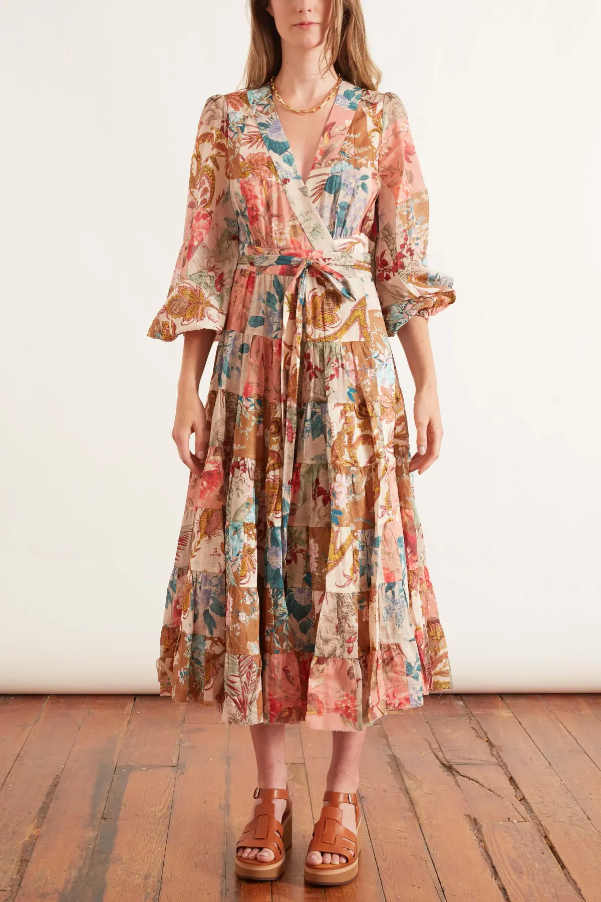 Zimmermann Cassia Patch Wrap Midi Dress Print Size 10 for rent on The Volte - main image