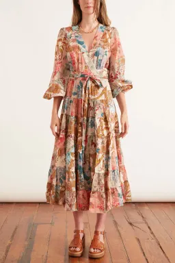Zimmermann Cassia Patch Wrap Midi Dress Print Size 10 for rent on The Volte - image 1
