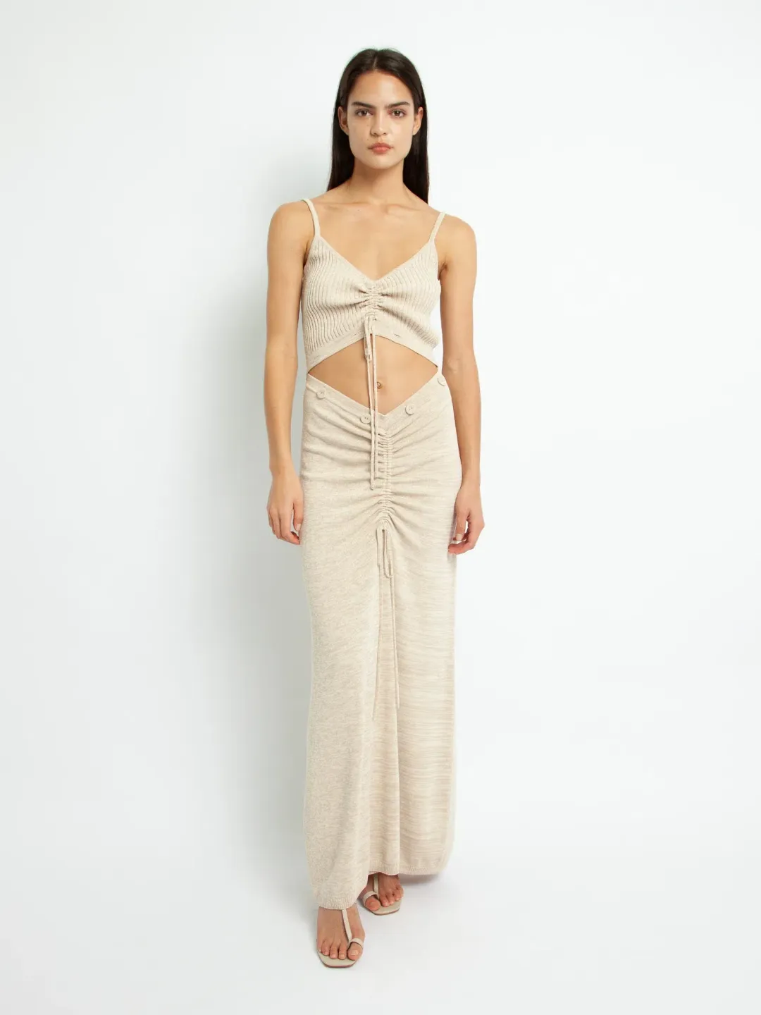 Christopher Esber Ruched Disconnect Cami Dress Beige Size 4 for rent on The Volte - main image