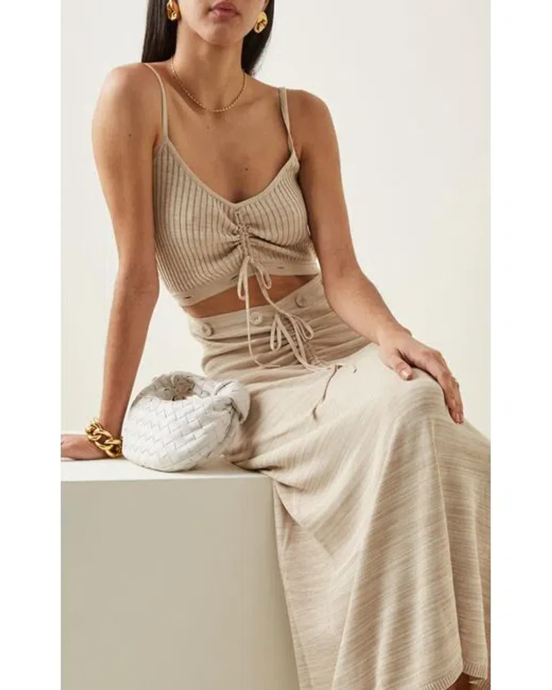 Christopher Esber Ruched Disconnect Cami Dress Beige Size 4 for rent on The Volte - main image