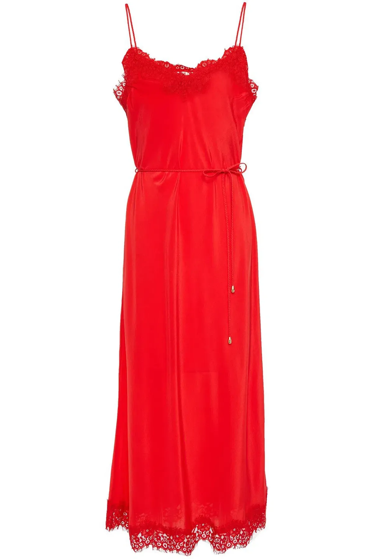 Zimmermann Crepe de Chine Lace Slip Midi Dress Tomato Red Size 0 / AU 8 - Image 3