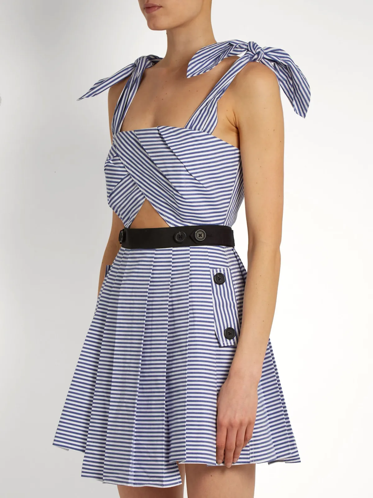 Self Portrait Tie Shoulder Striped Cotton Mini Dress Print Size 6 - Image 2