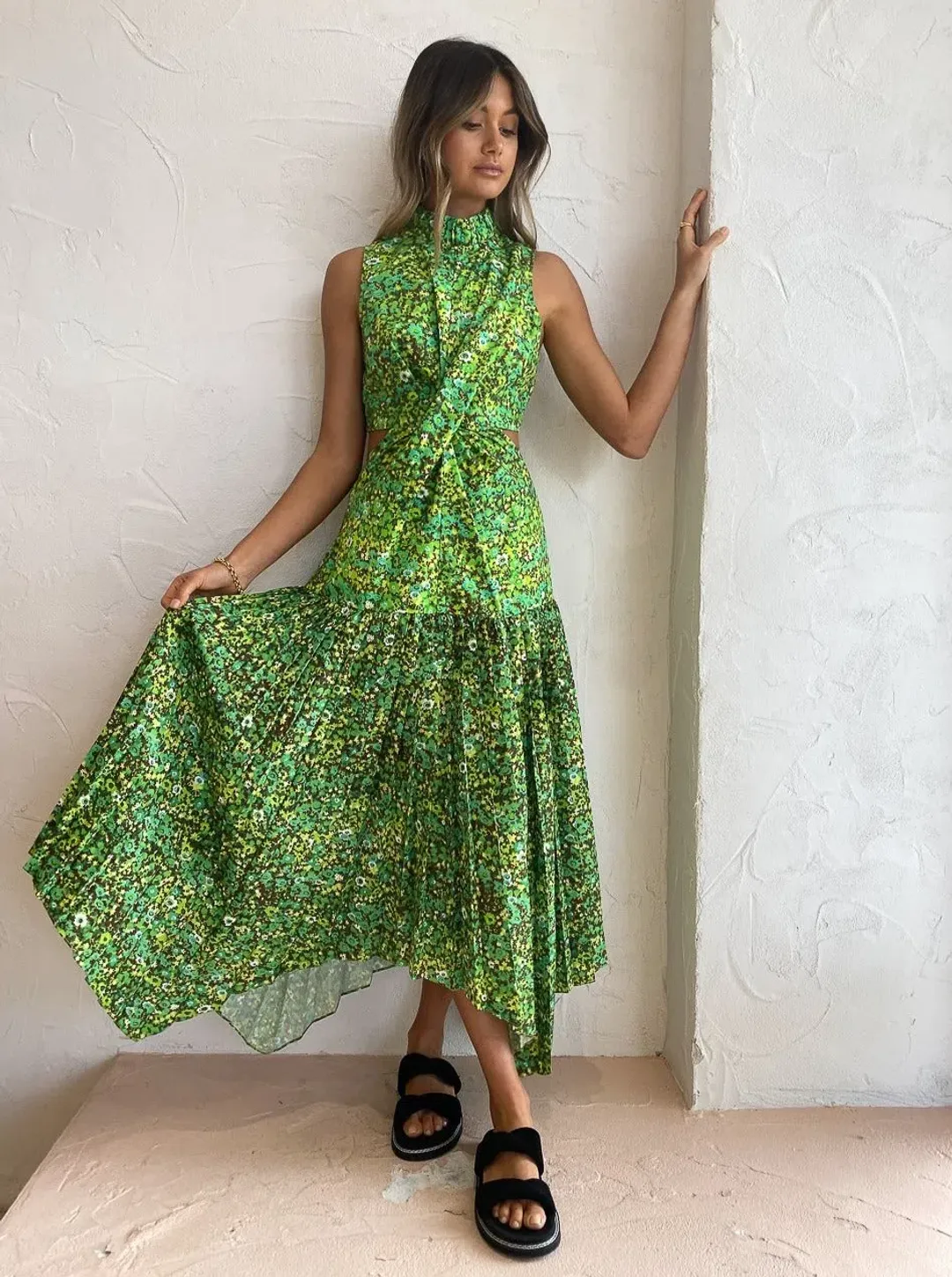 Alemais - Phyllis Twist Dress Green - Size 6 for rent on The Volte - main image