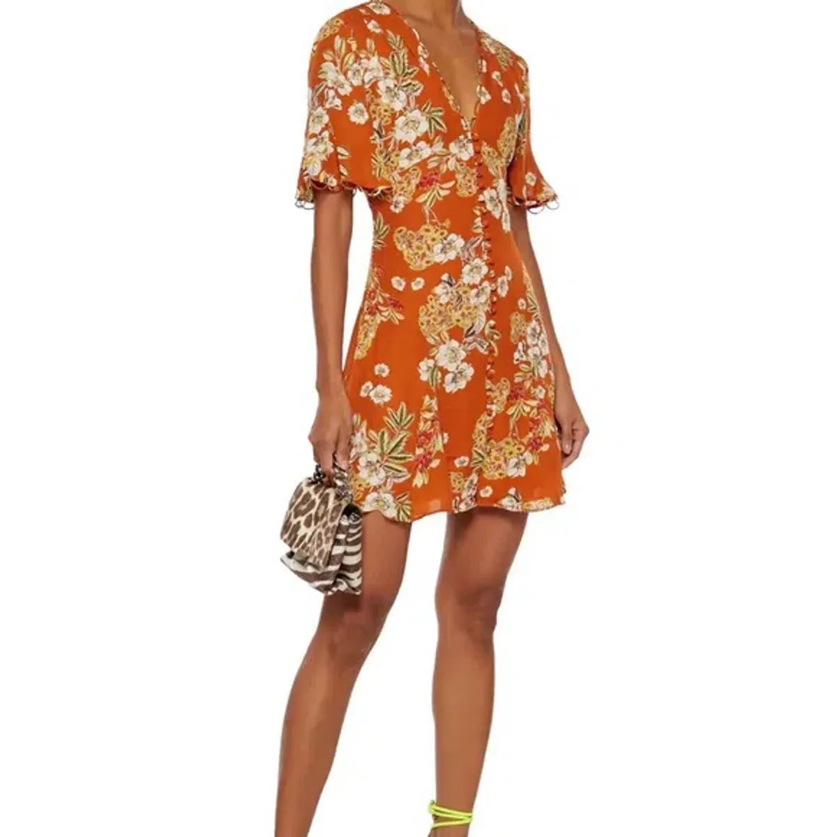 Nicholas Godet Mini Dress Orange Floral Size 12 - Image 3