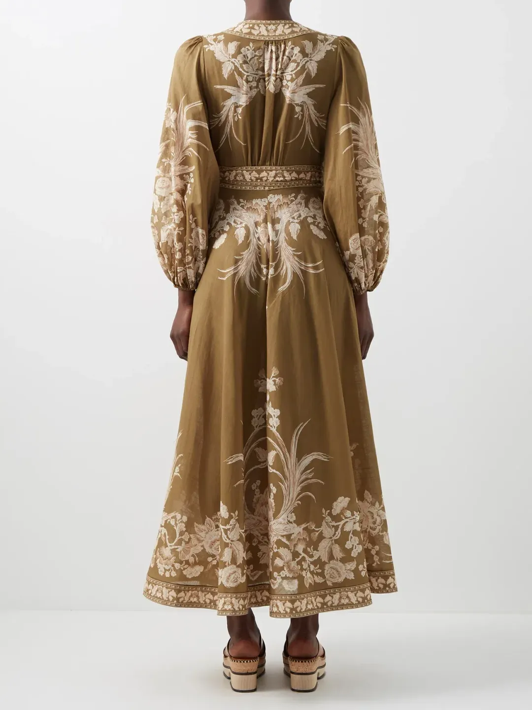 Zimmermann Anneke Avian print Cotton Voile Wrap Dress Brown Size 12 for rent on The Volte - main image