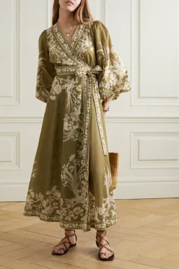 Zimmermann Anneke Avian print Cotton Voile Wrap Dress Brown Size 12 for rent on The Volte - image 3