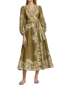 Zimmermann Anneke Avian print Cotton Voile Wrap Dress Brown Size 12 for rent on The Volte - image 1
