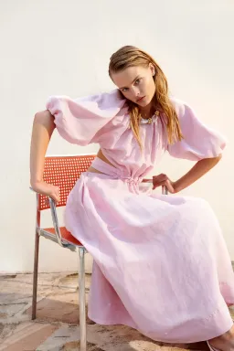 Aje Mimosa Cut Out Midi Dress Pink Size 4 for rent on The Volte - image 4