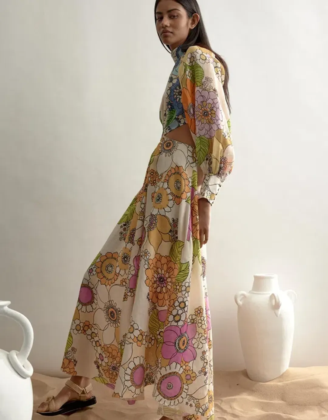 Alemais Farrah Cut Out Midi Dress Print Size 12 for rent on The Volte - main image