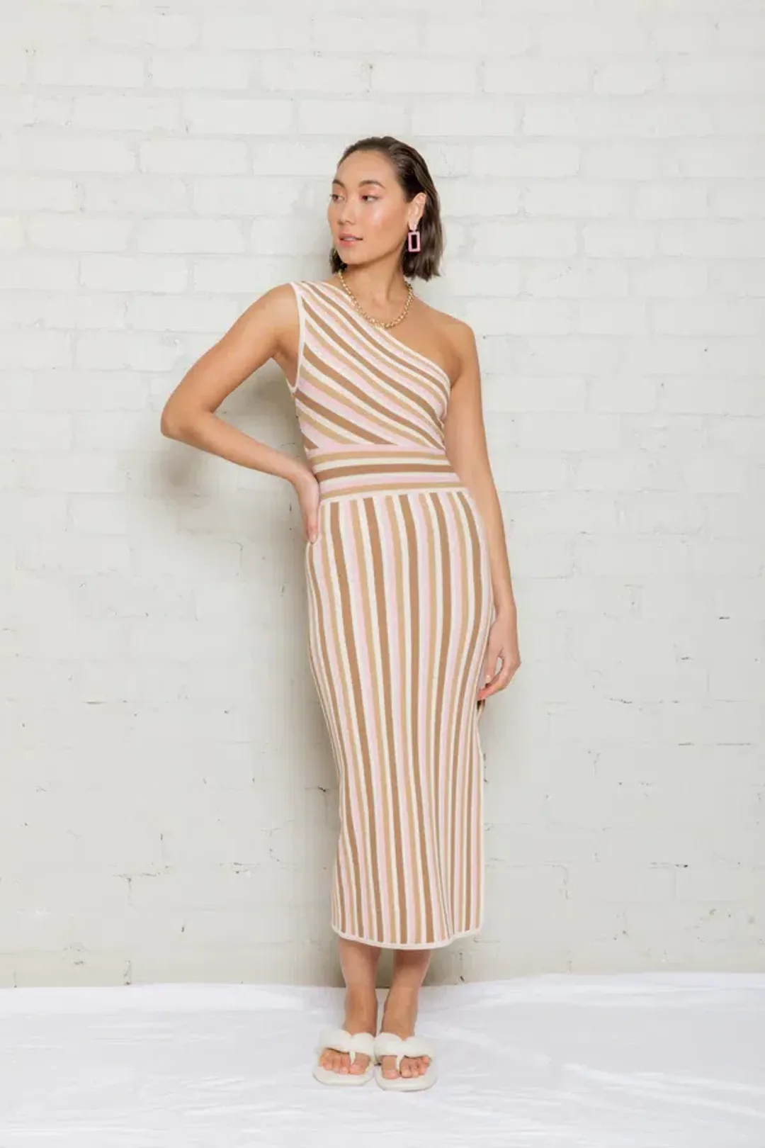 Opal Striped One Shoulder Knit Dress Multi Size M for rent on The Volte - main image