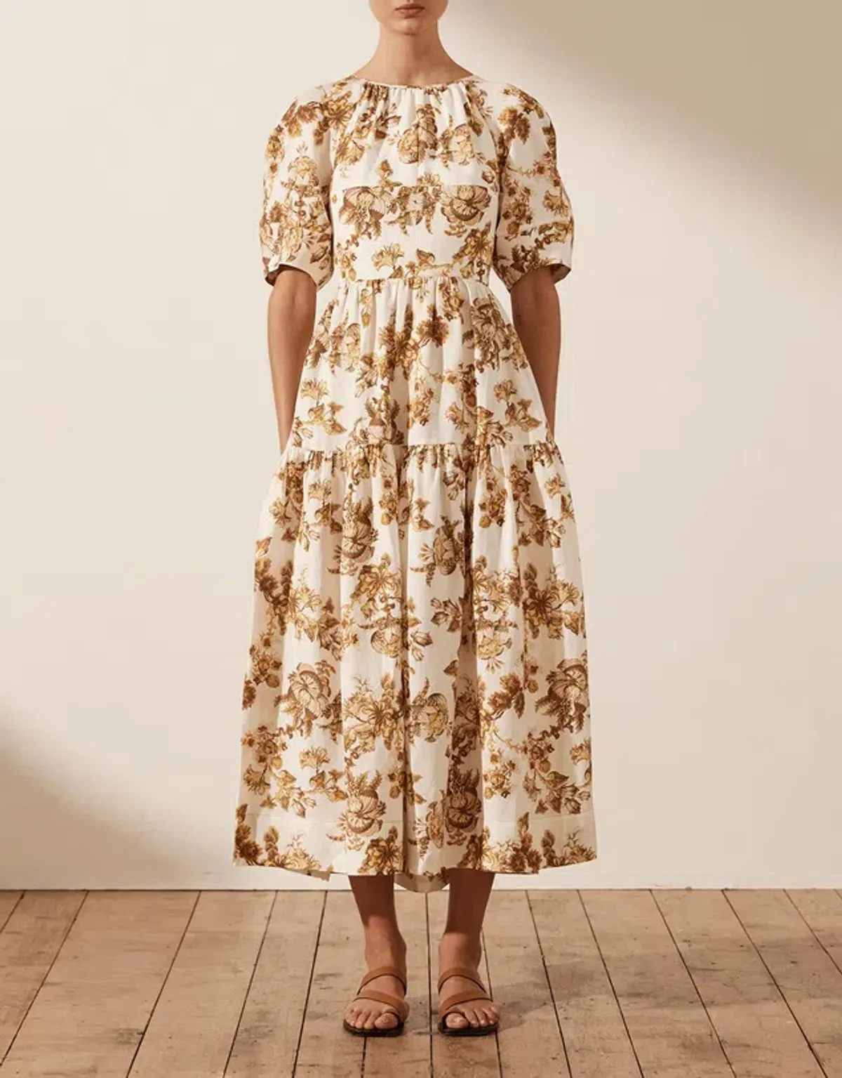 Shona Joy Follow Bella Short Sleeve Open Back Midi Dress Print Size 8 - Image 1