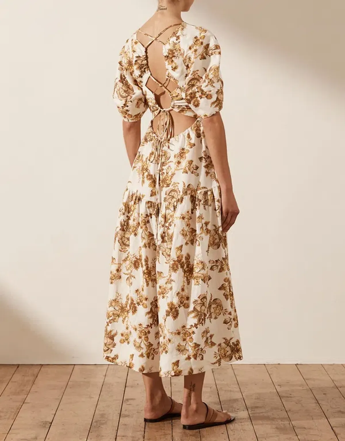 Shona Joy Follow Bella Short Sleeve Open Back Midi Dress Print Size 8 - Image 3