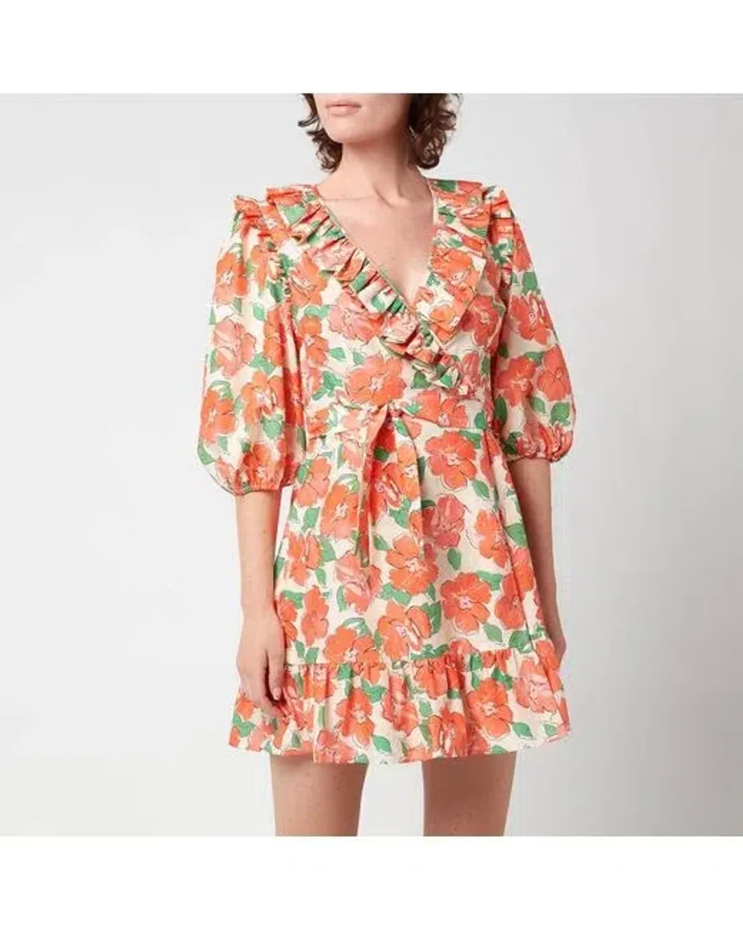 Rixo London Lennon Floral Print Wrap Dress Orange Size 10 for rent on The Volte - main image