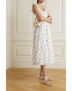 Reformation Noreen Shirred Cotton Voile Midi Dress Floral Print Size AU 10 for rent on The Volte - image 1