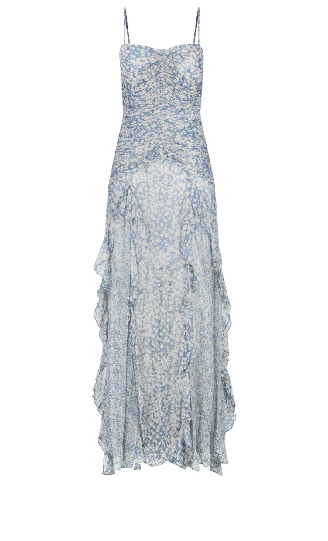 Shona Joy Candice Ruched Frill Maxi Dress Print Size 8 for rent on The Volte - main image