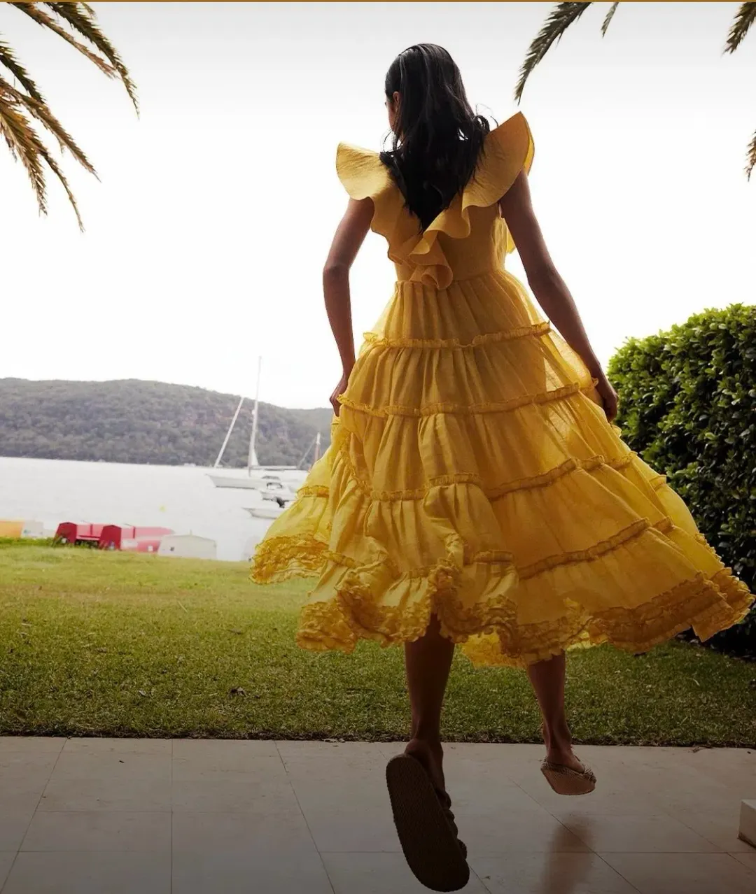 Leo Lin The Limon Silk Linen Midi Dress Midi Yellow Size 8 for rent on The Volte - main image