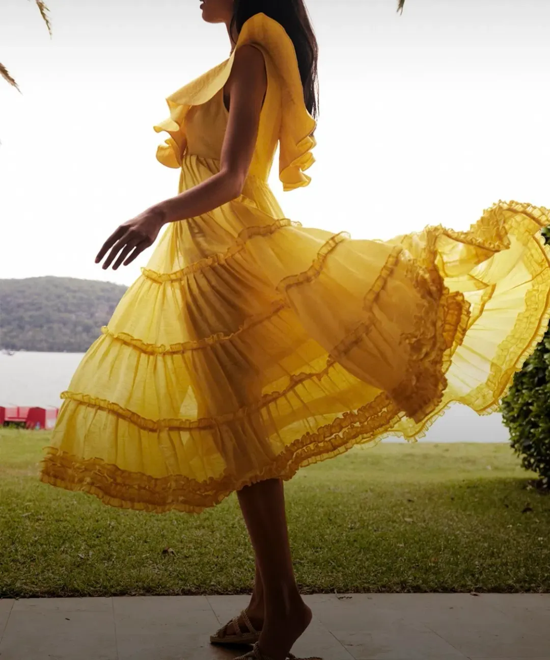 Leo Lin The Limon Silk Linen Midi Dress Midi Yellow Size 8 for rent on The Volte - main image