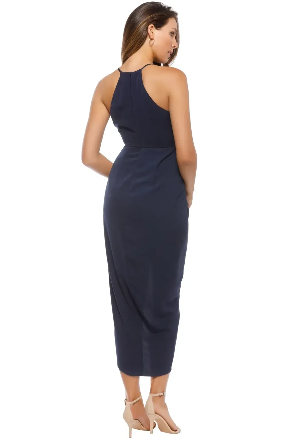 Shona Joy High Neck Ruched Dress in Navy Size 6 - Image 3