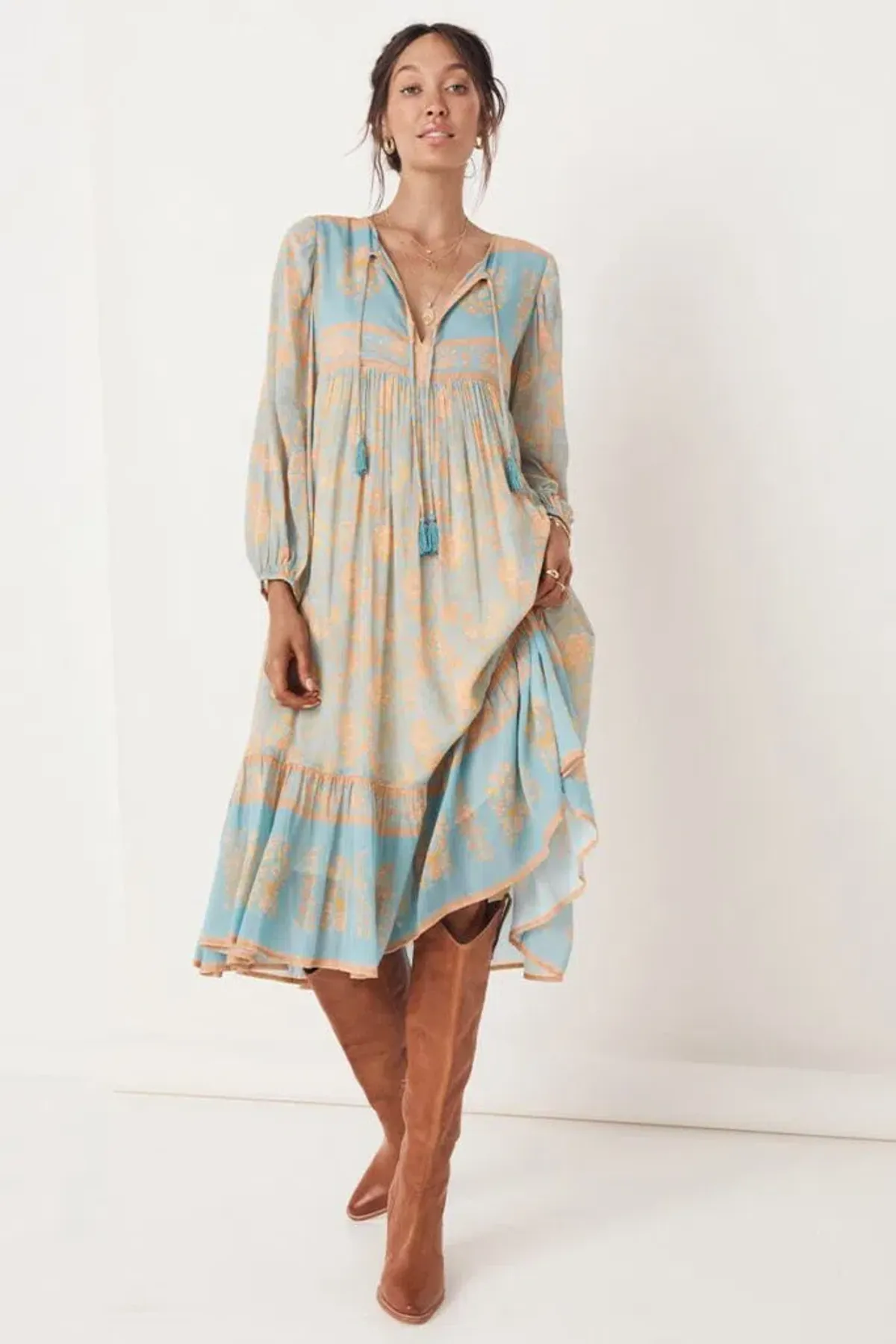 Spell & The Gypsy Juniper Boho Midi Dress Eggshell Blue Size 14 - Image 1