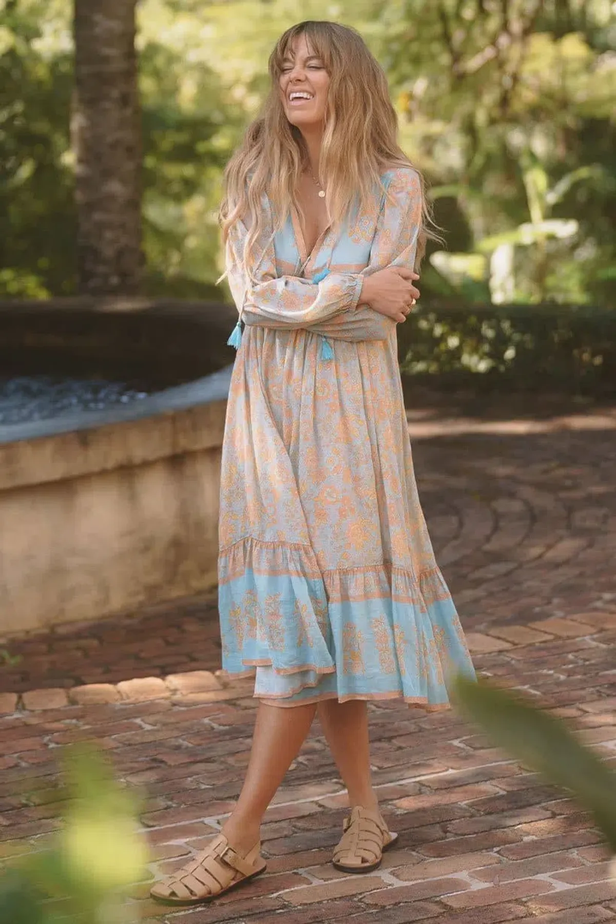 Spell & The Gypsy Juniper Boho Midi Dress Eggshell Blue Size 14 - Image 2