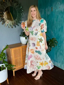 Alemais Adella Atlantis-print Linen-voile Midi Dress Print Size 12 for rent on The Volte - image 4