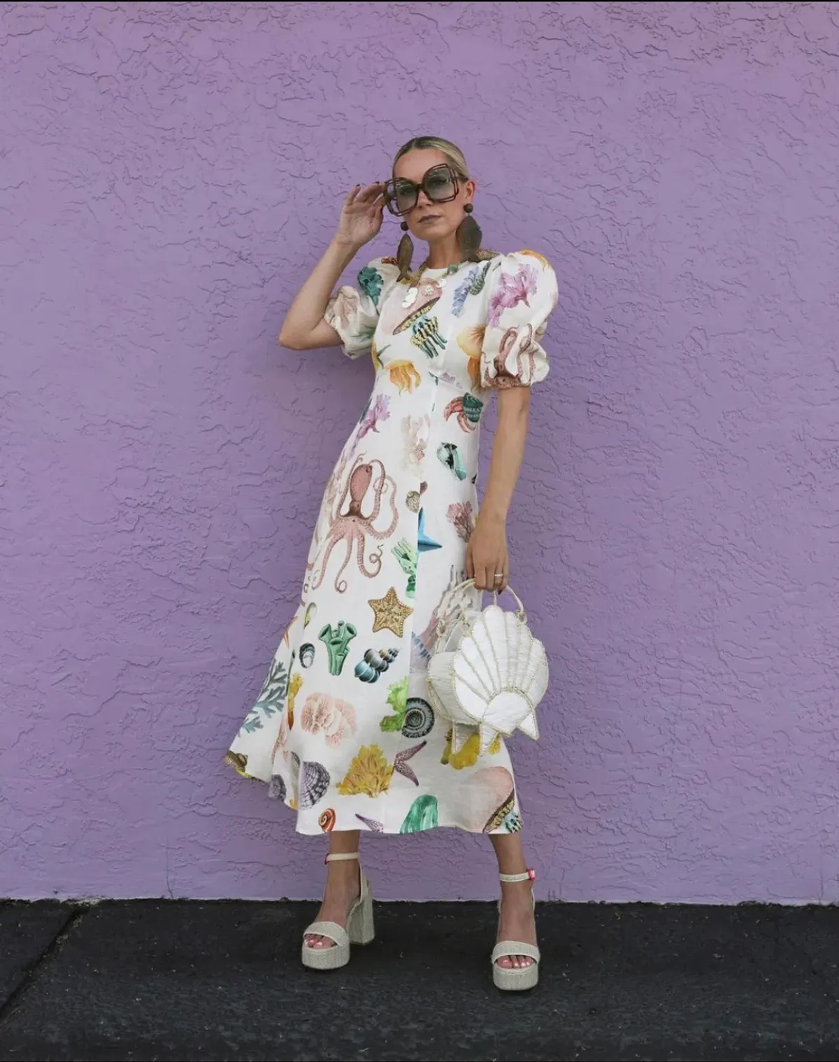 Alemais Adella Atlantis-print Linen-voile Midi Dress Print Size 12 for rent on The Volte - main image