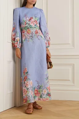 Zimmermann Bellitude Floral Long Dress in Cornflower Floral Size 0 / AU 8 for rent on The Volte - image 1