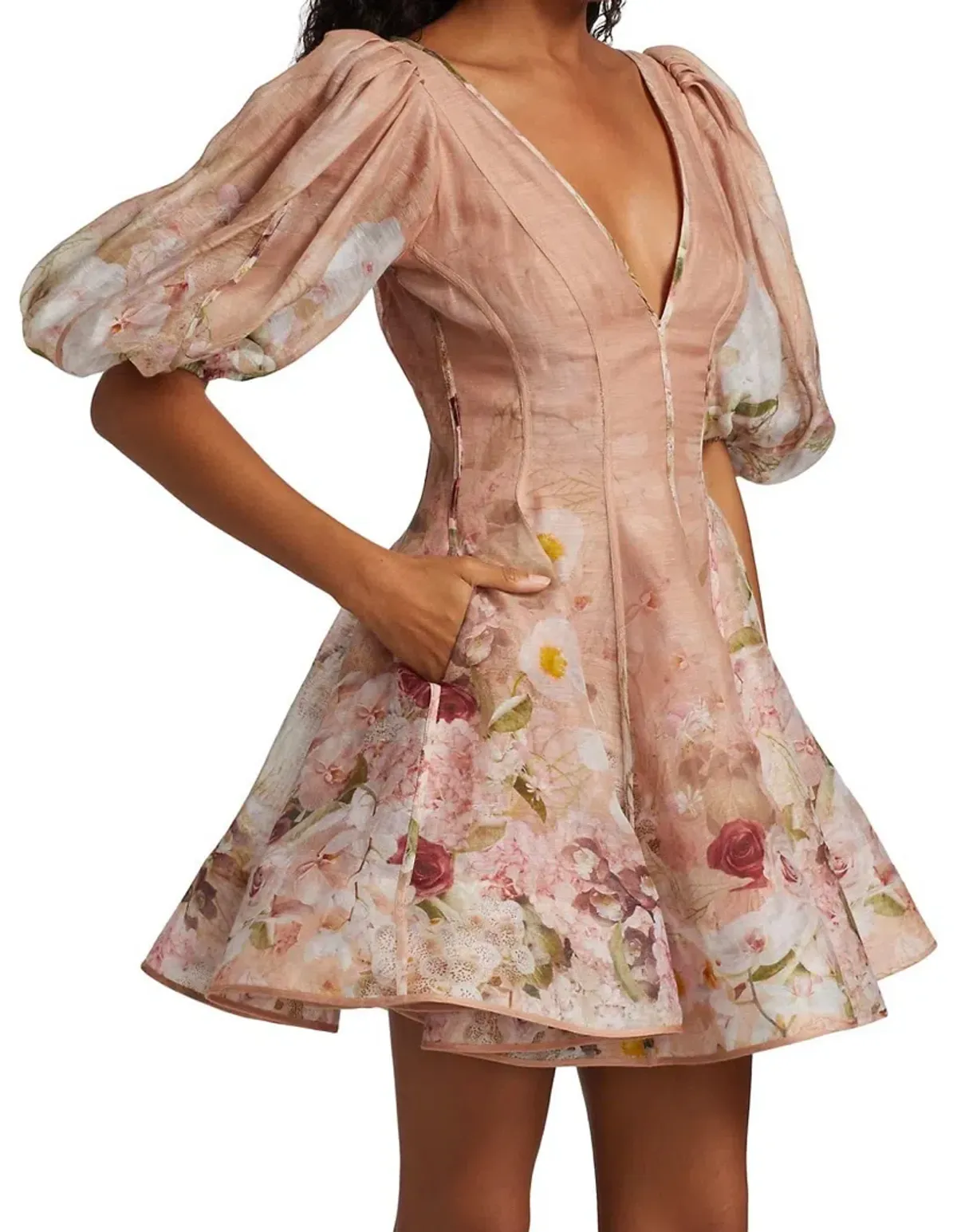 Zimmermann Dancer Puff Sleeve Mini in Blush Garden Floral Print Size 1 / Au 10 - Image 3