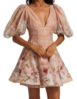 Zimmermann Dancer Puff Sleeve Mini in Blush Garden Floral Print Size 1 / Au 10 for rent on The Volte - image 2