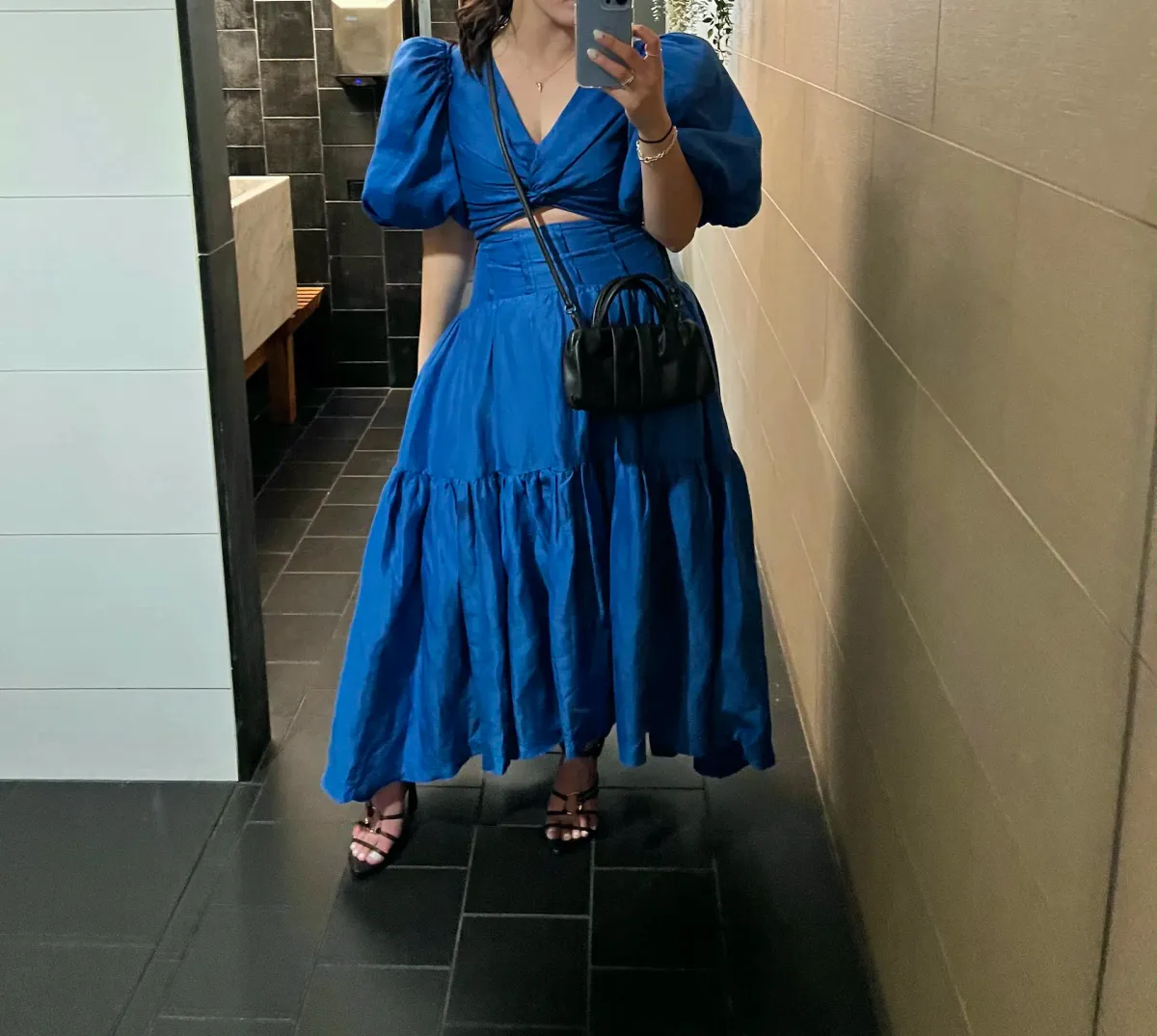 Aje Reverb Set Puff Sleeve Crop Top and Gathered Midi Skirt Set Blue Size 8 - Image 7