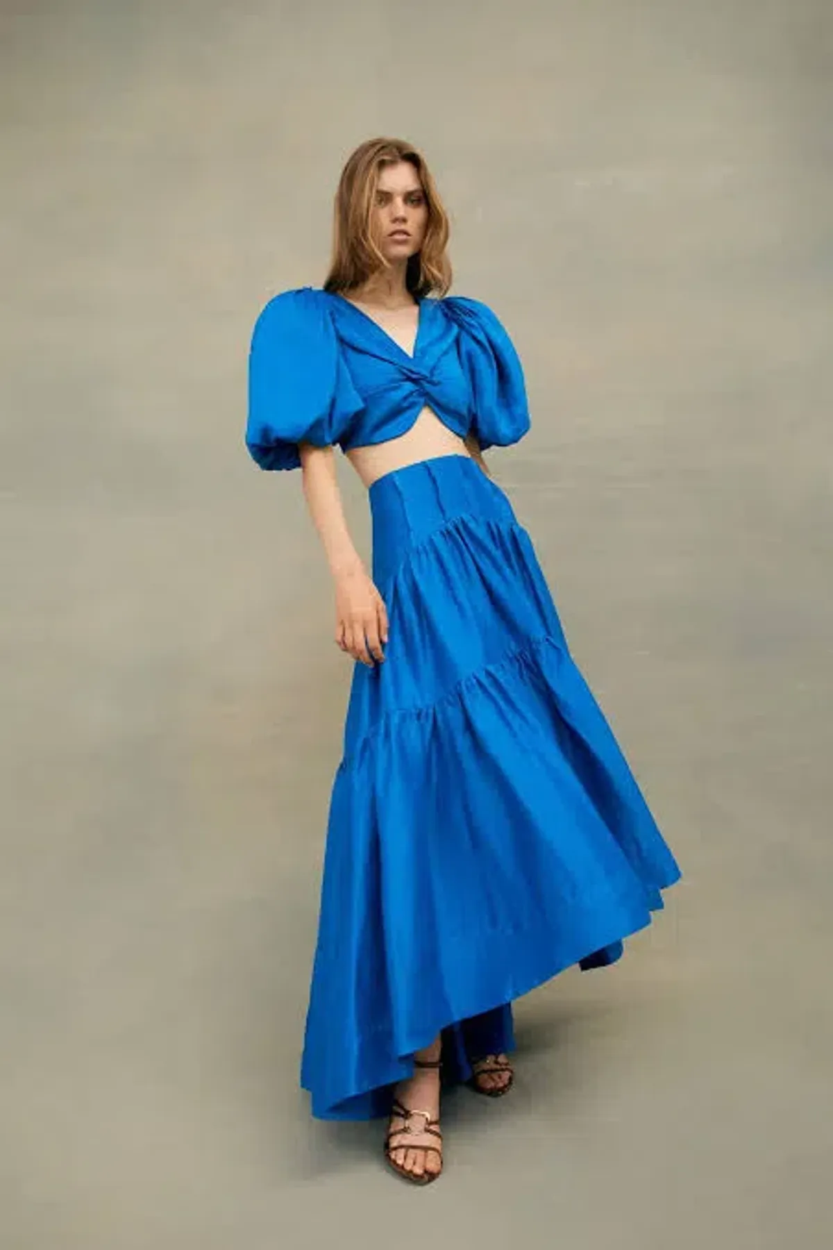 Aje Reverb Set Puff Sleeve Crop Top and Gathered Midi Skirt Set Blue Size 8 - Image 4
