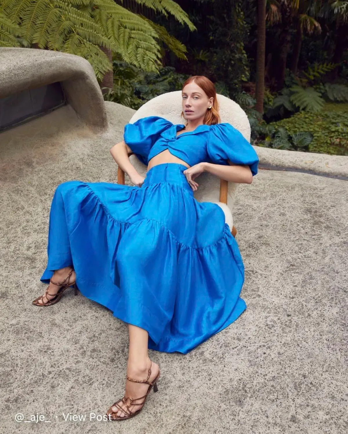 Aje Reverb Set Puff Sleeve Crop Top and Gathered Midi Skirt Set Blue Size 8 - Image 6