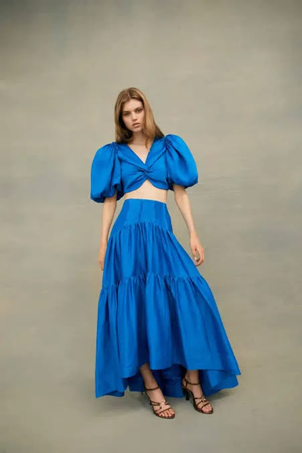 Aje Reverb Set Puff Sleeve Crop Top and Gathered Midi Skirt Set Blue Size 8 - Image 5