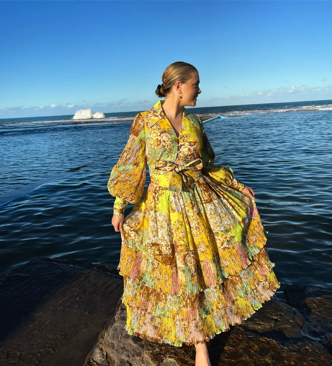 Alemais Matilde Tie Front Top & Pleat Skirt Set Multi Size 10 for rent on The Volte - main image