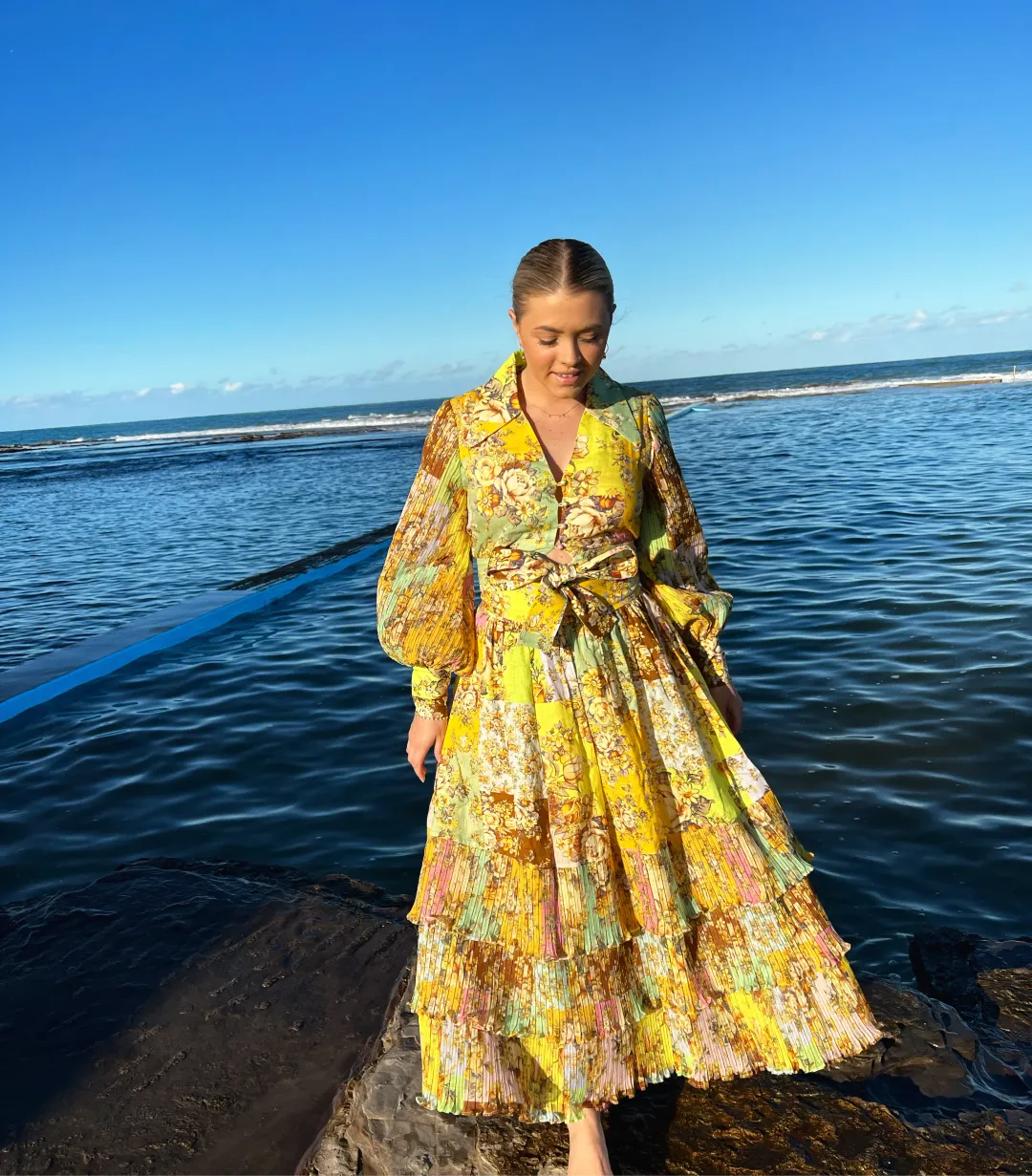 Alemais Matilde Tie Front Top & Pleat Skirt Set Multi Size 10 for rent on The Volte - main image