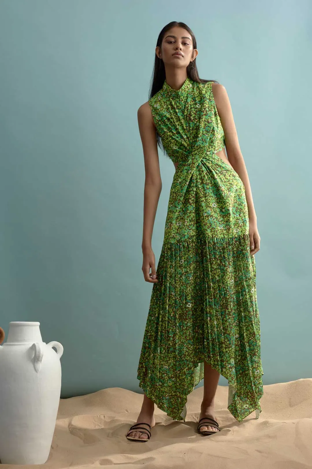 Alemais Phyllis Twist Front Pleat Dress Green Size 14 for rent on The Volte - main image