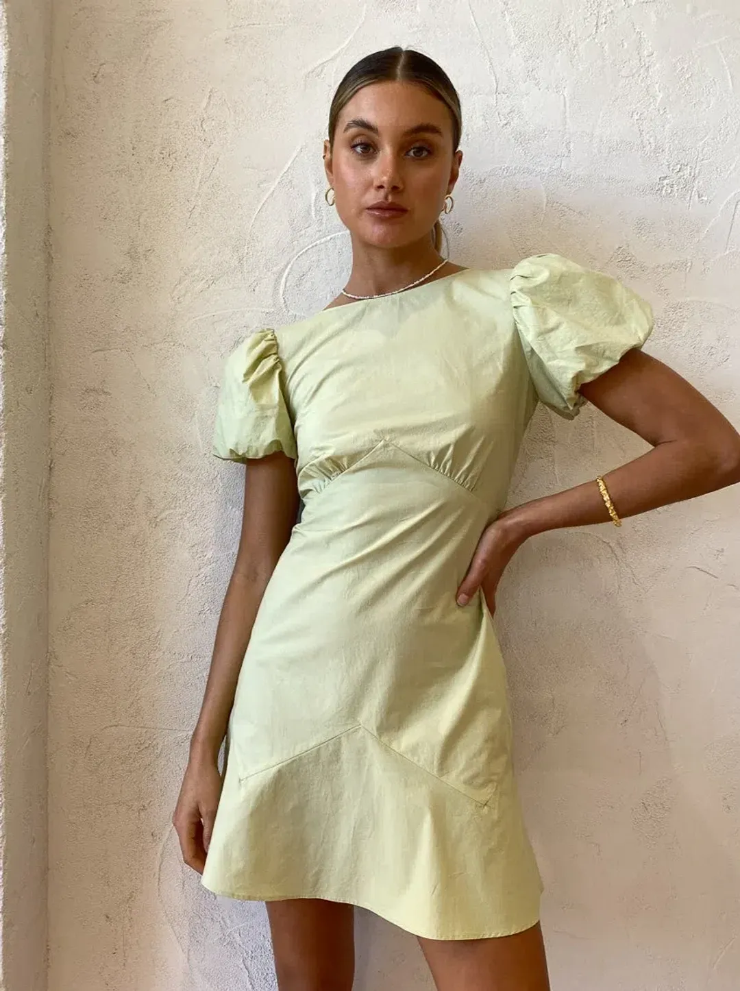 Sir the Label Mason Panelled Mini Dress in Pistachio Green Size 8 for rent on The Volte - main image